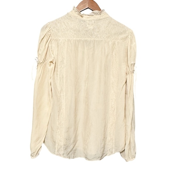 HAUTE HIPPIE 100% Silk Long Sleeve Boho Peasant Blouse With Lace Details - Picture 5 of 10